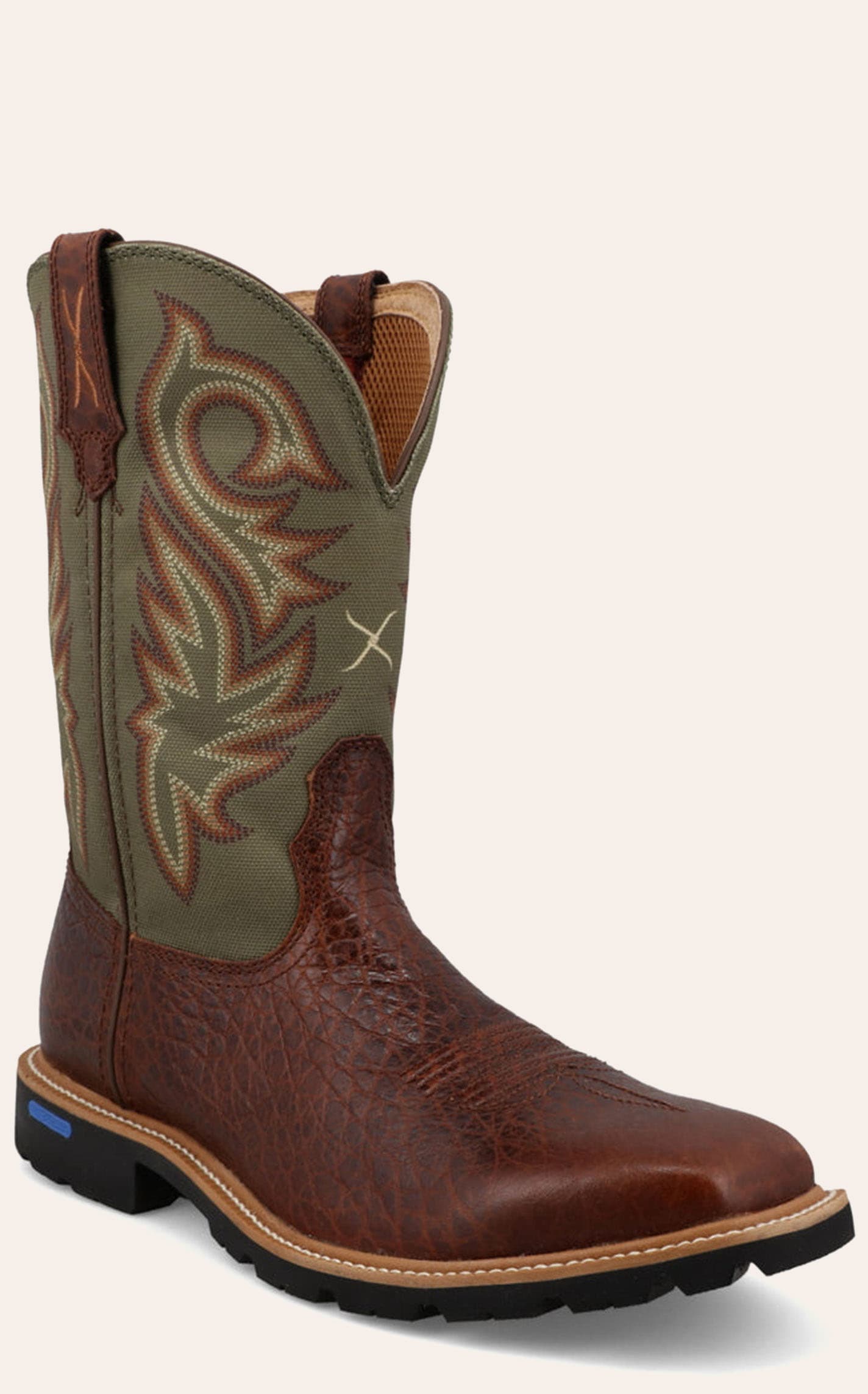 Twisted X Men's Caramel Café & Moss Tech X Performance Wide Square Toe Cowboy Boots In Brown