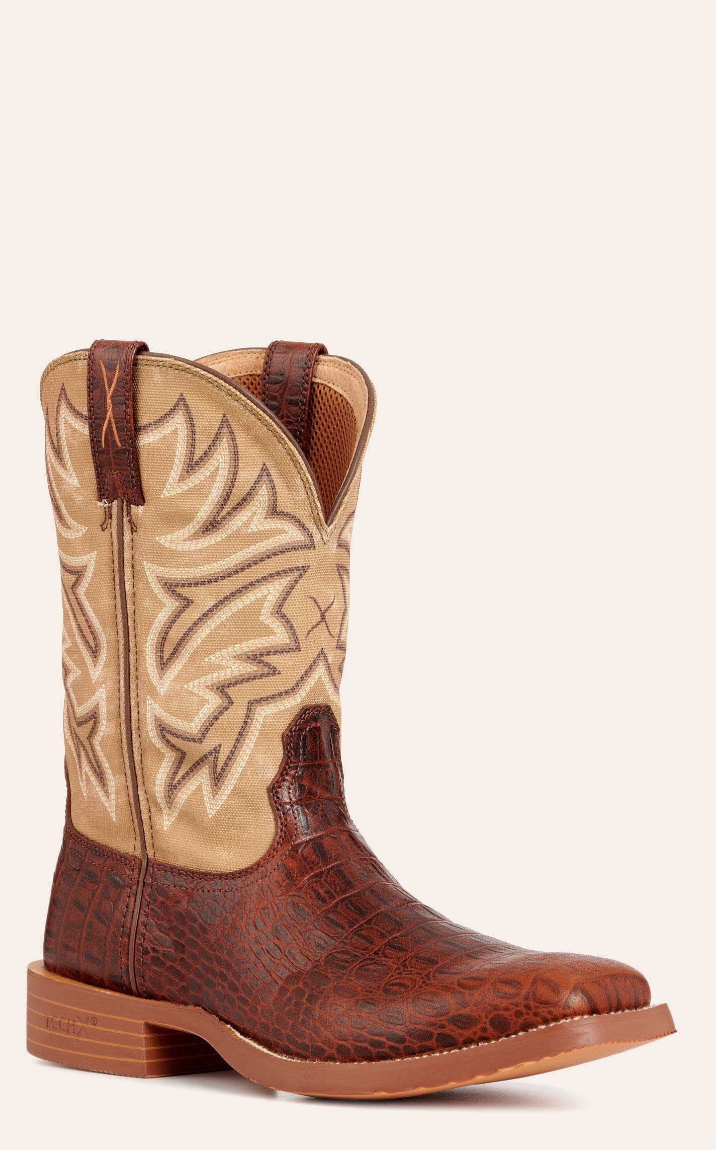 Twisted X Men's Tech X Ginger Caiman Print And Pearl Wide Square Toe Cowboy Boots In Brown