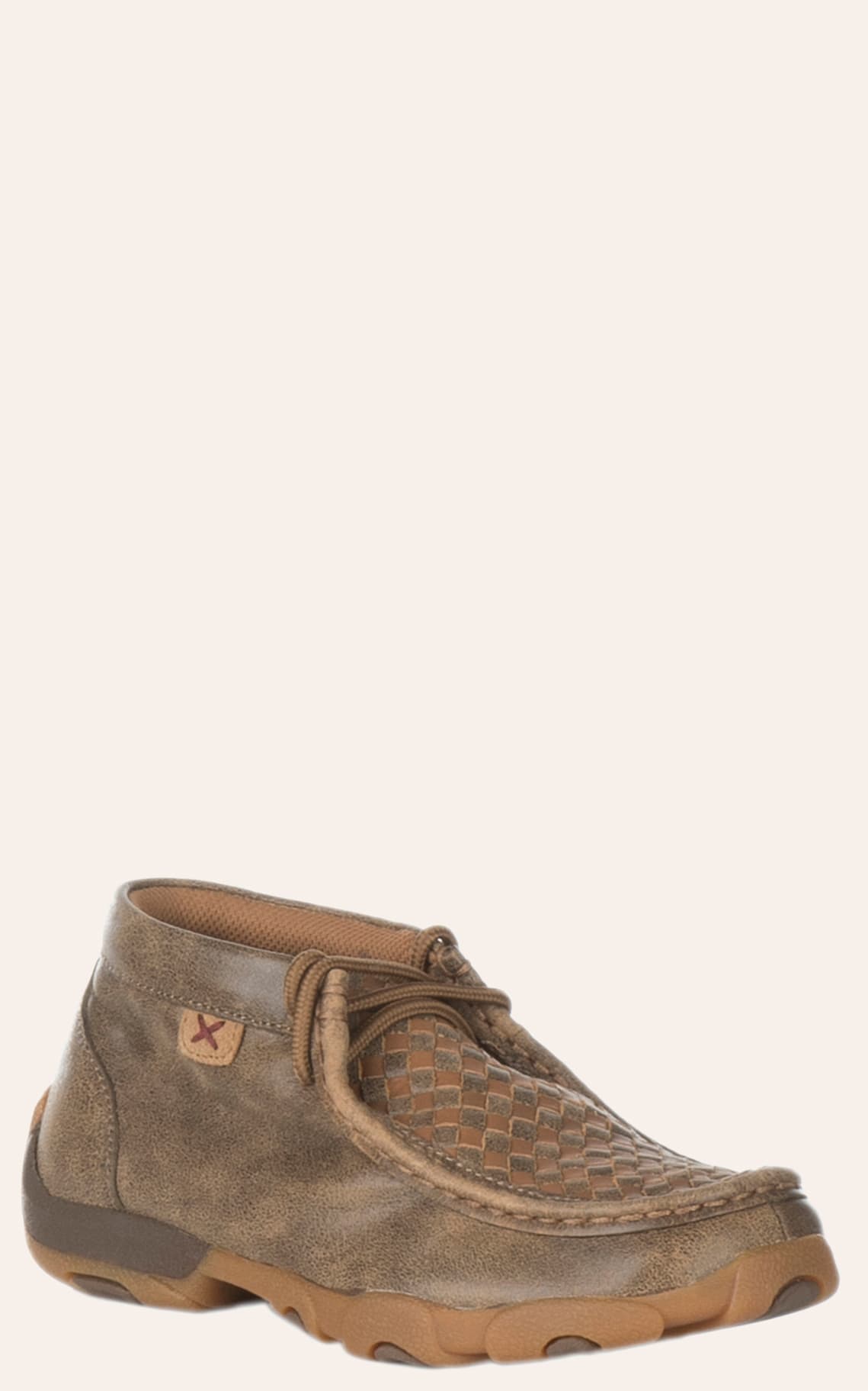 Twisted X Youth Brown Bomber And Tan Basketweave Driving Moccasin