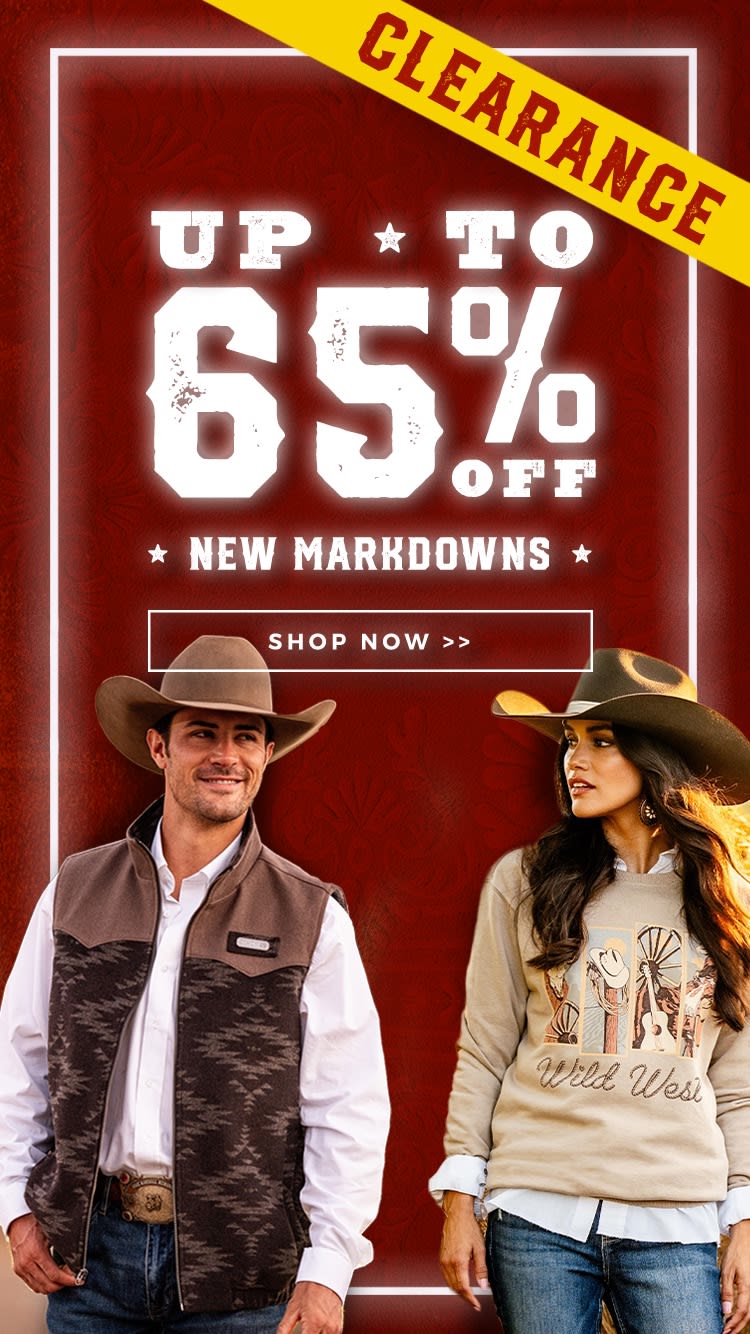 This banner promotes Cavender's updated markdowns. Up to 65% off Clearance.