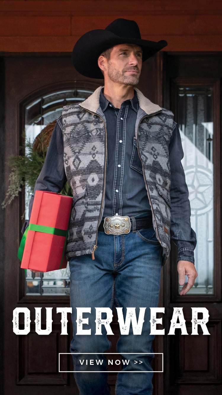 This banner promotes Cavender's Outerwear Collection . Shop Now.