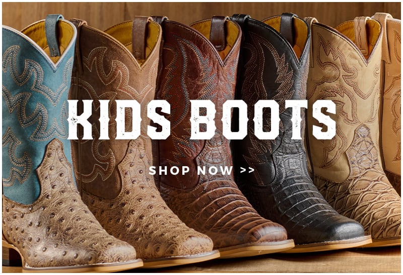 Banner promoting different brands of Kids Boots at Cavender's. Click to shop.