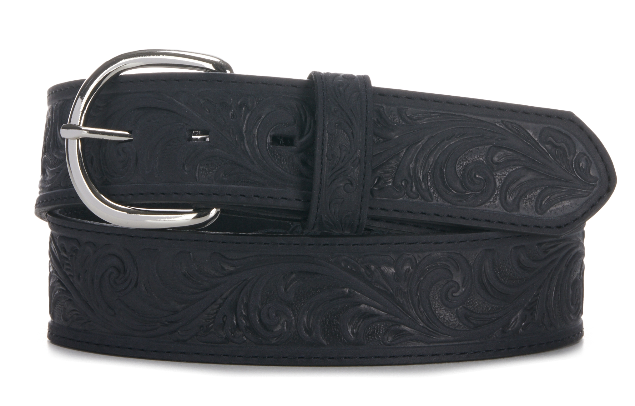 Silver Creek Classics Black Leather Tooled Scroll 1 3/8'' Western Belt ...