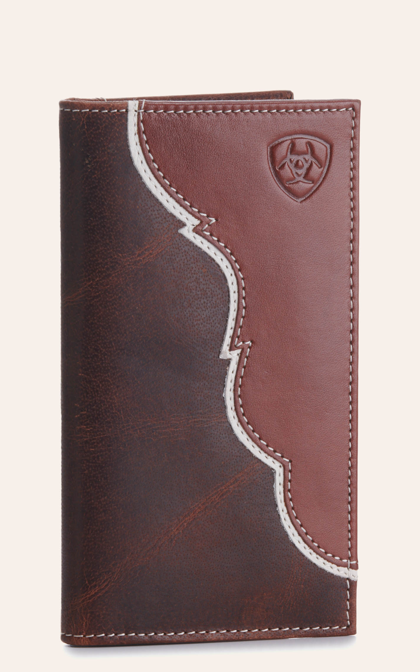 Ariat Rodeo Checkbook Wallet Ariat Men's Brown with Tan Overlay and Embossed Shield Logo Checkbook ...