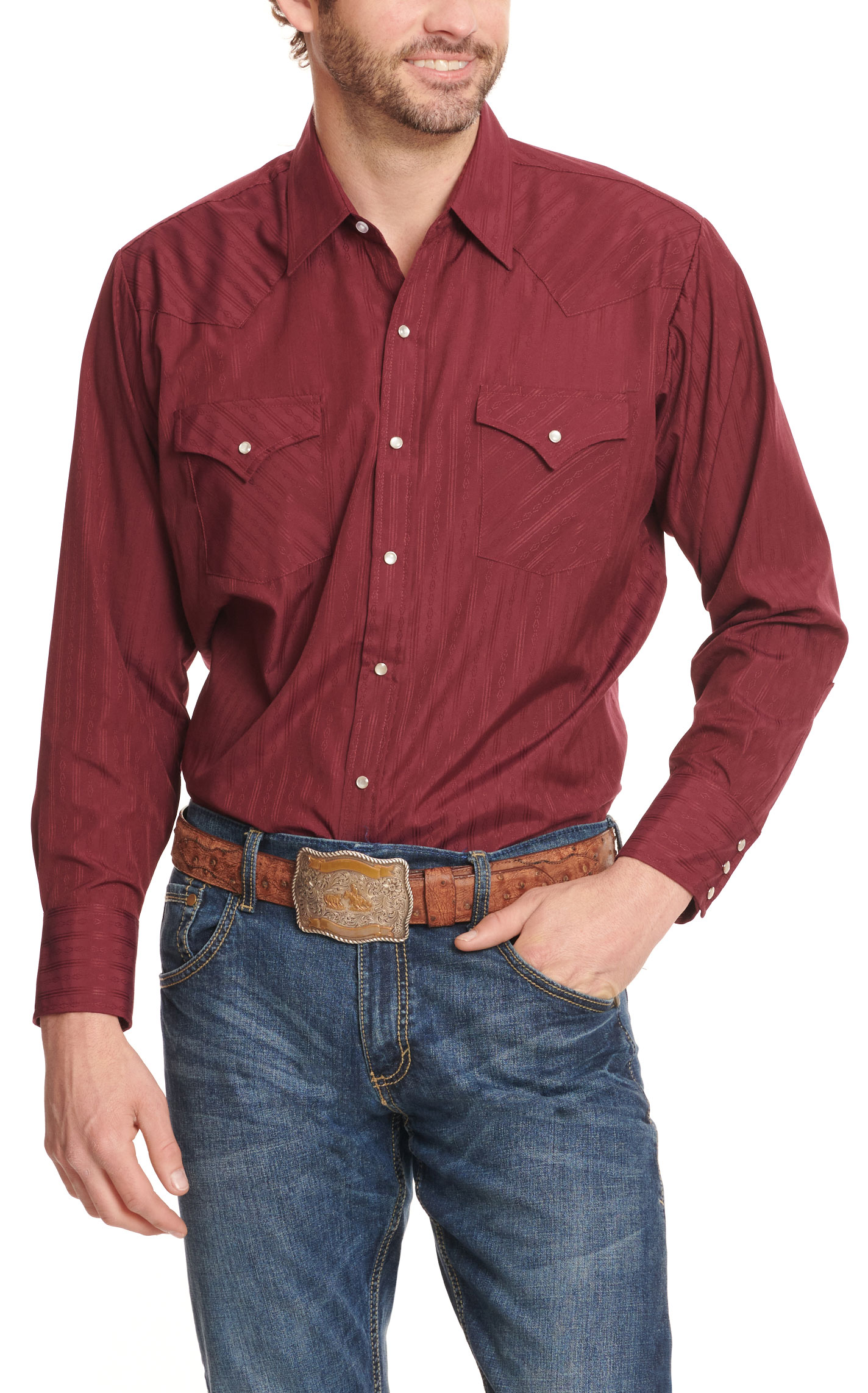 Ely Cattleman Men's Solid Burgundy Long Sleeve Western Shirt | Cavender's