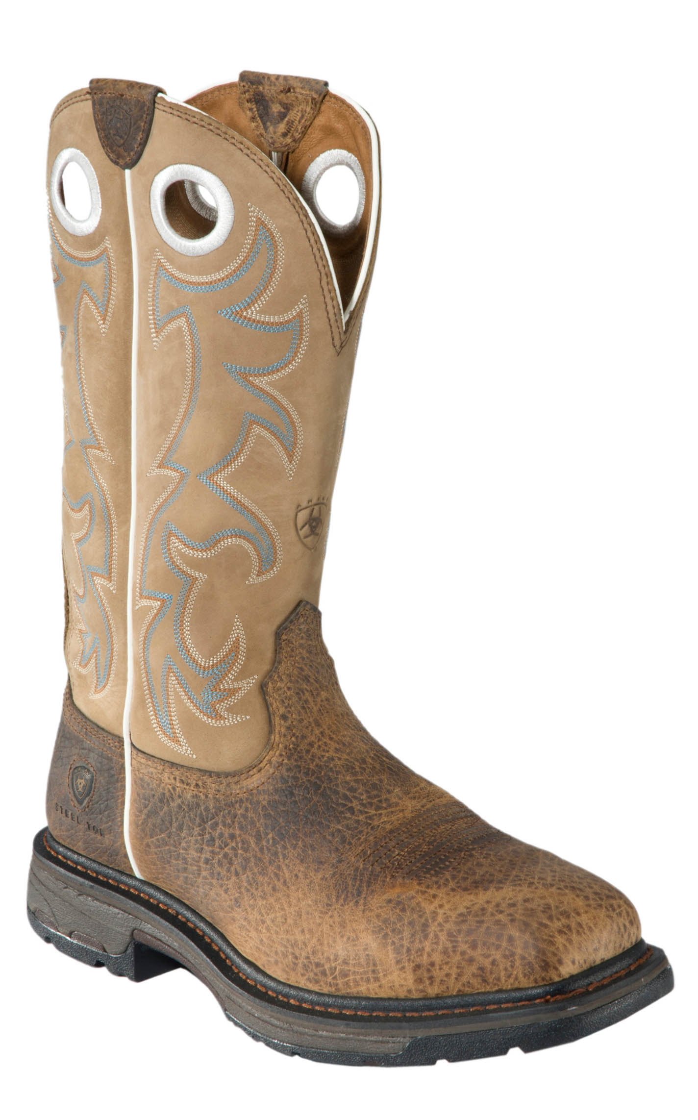 Ariat Men's WorkHog Earth Brown and Tall Beige Square Steel Toe Work ...