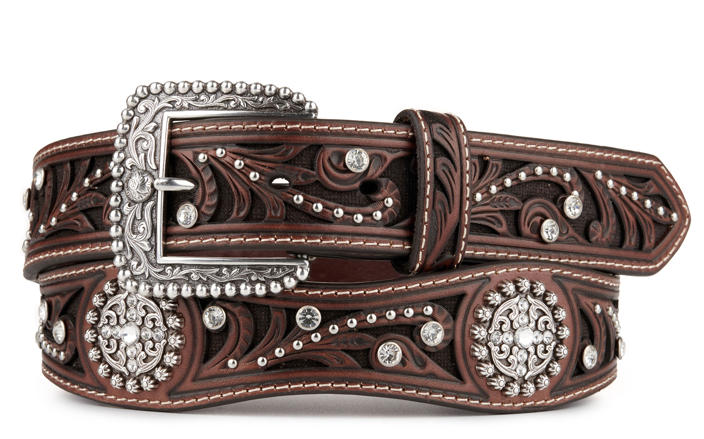 Ariat Brown Scroll Inlay with Crystals Women's Scalloped Belt A1513002 ...