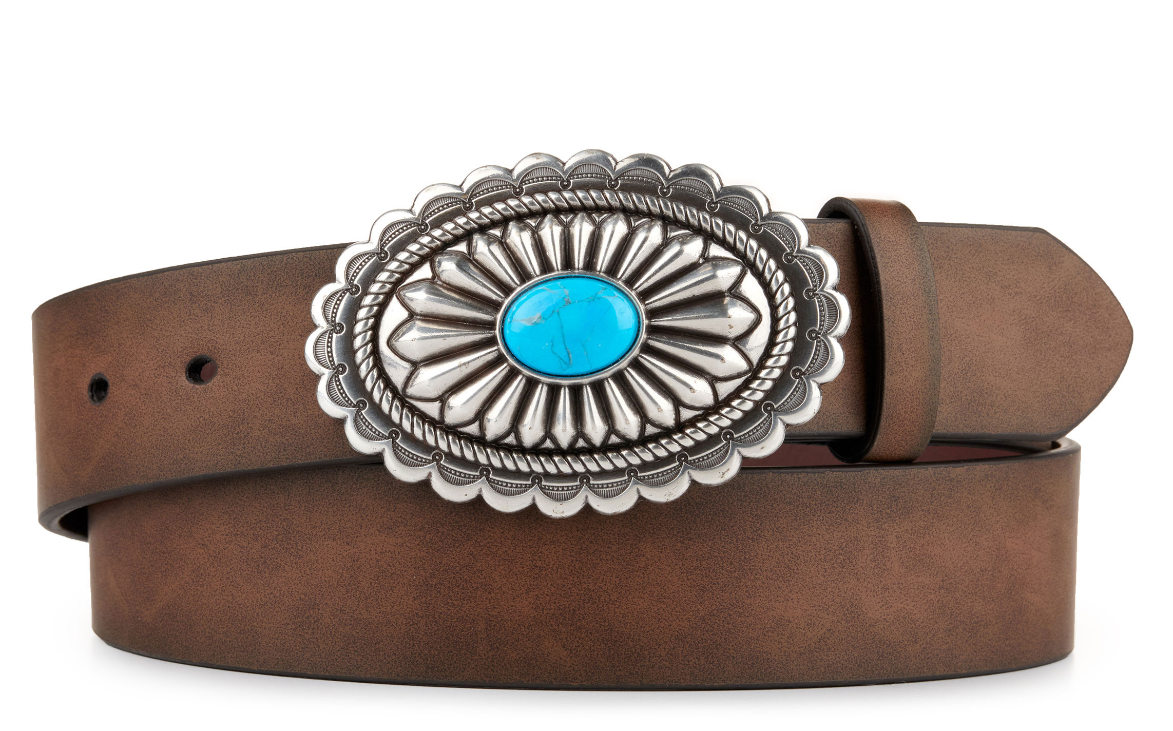 Ariat Women's Brown and Oval Buckle with Turquoise Center Belt | Cavender's