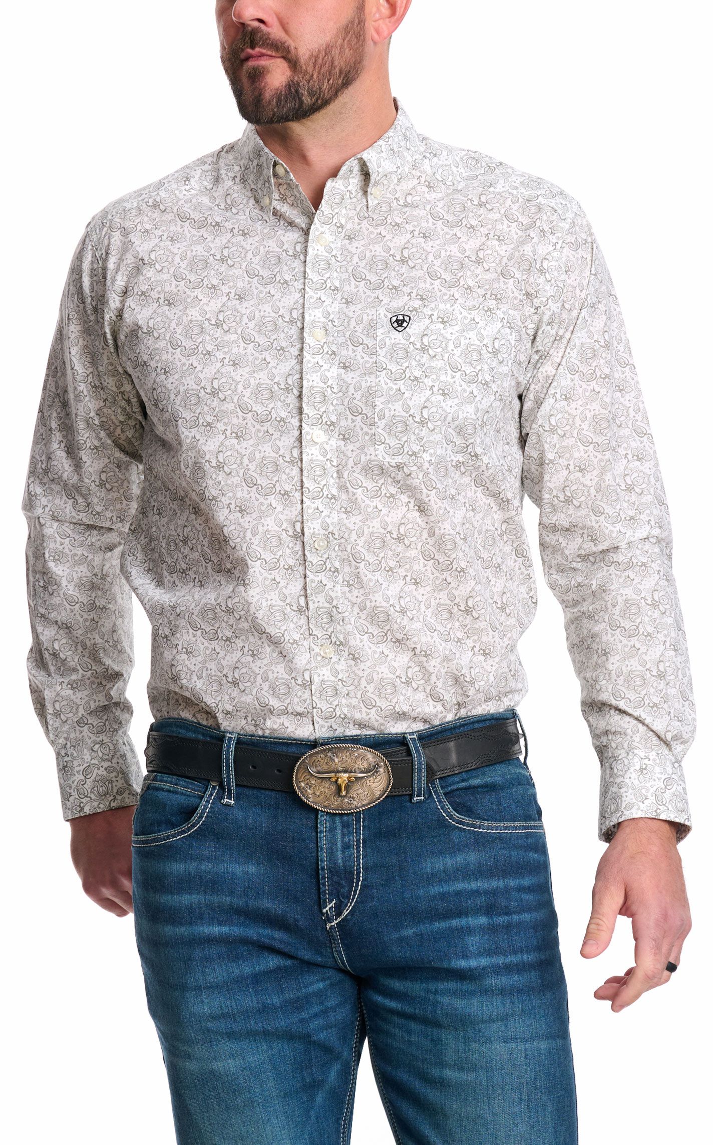 Ariat Men's Addison White & Grey Floral Paisley Western Shirt