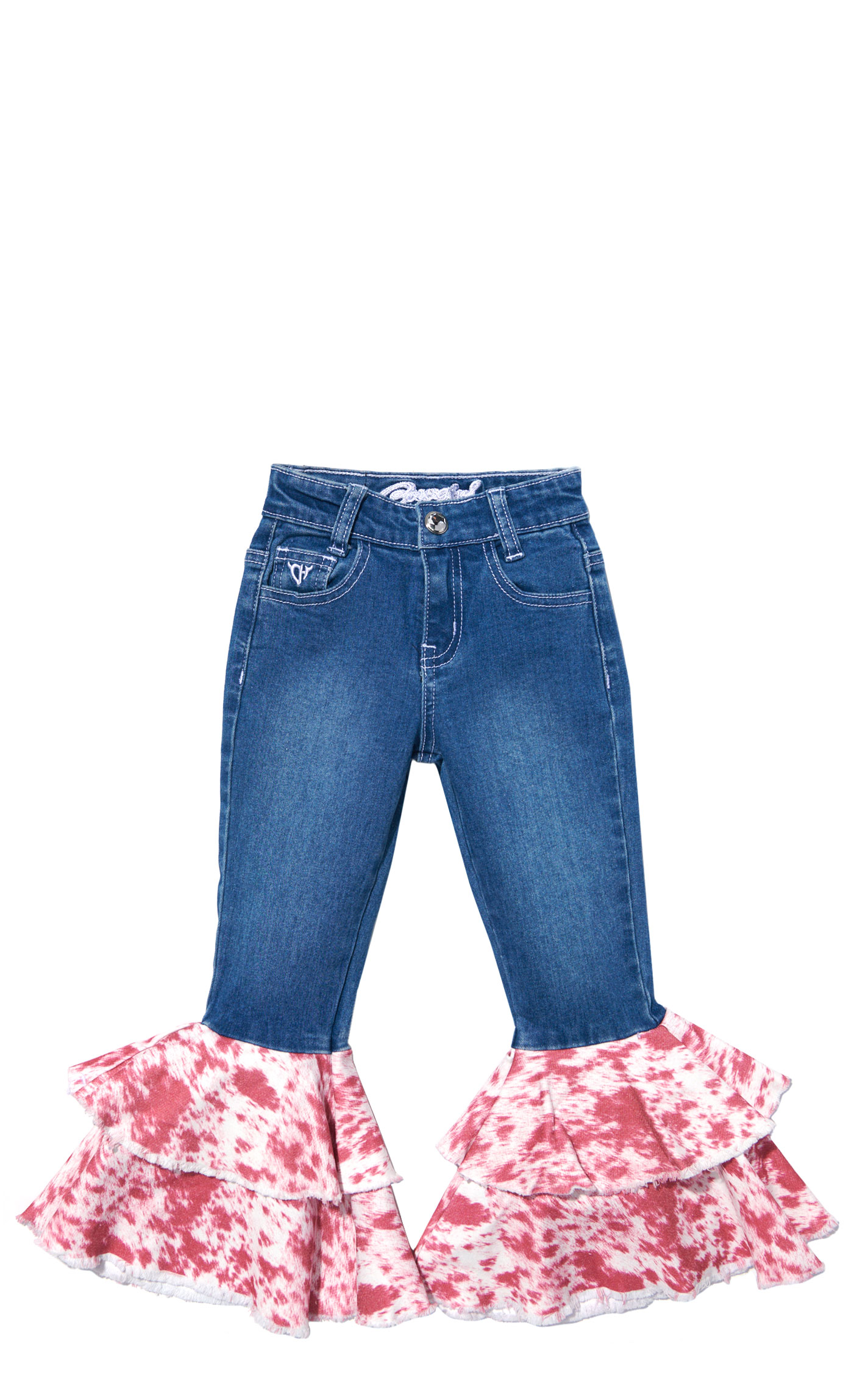 Cowgirl Hardware Girl's Pink Cowhide Ruffle Flare Jeans