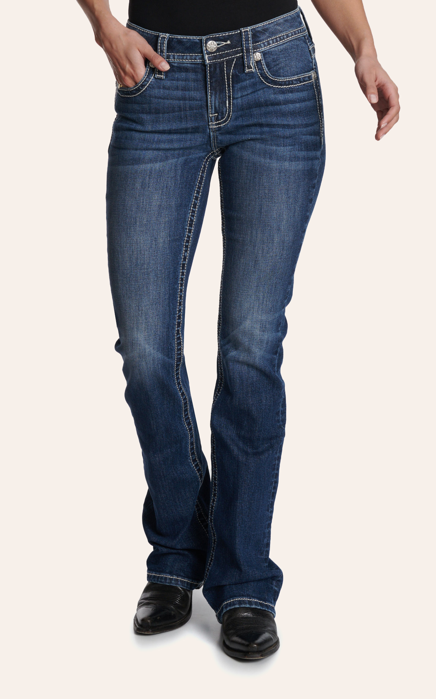 Miss Me Women’s Medium Wash Lace Longhorn Open Pocket 34” Bootcut Jeans ...