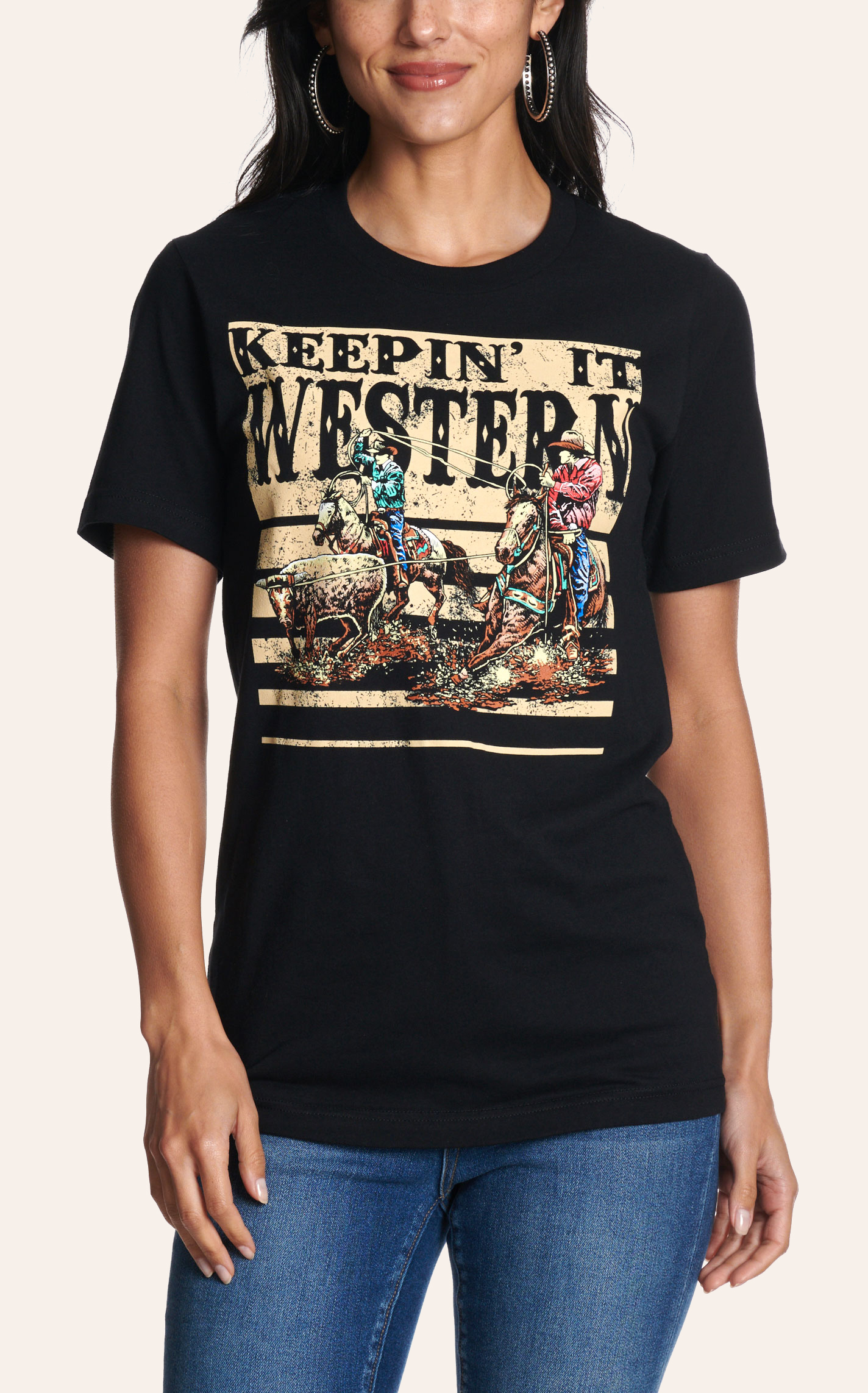 Spirit to a Tee Women's Black Team Roper Graphic T-Shirt I Cavender's