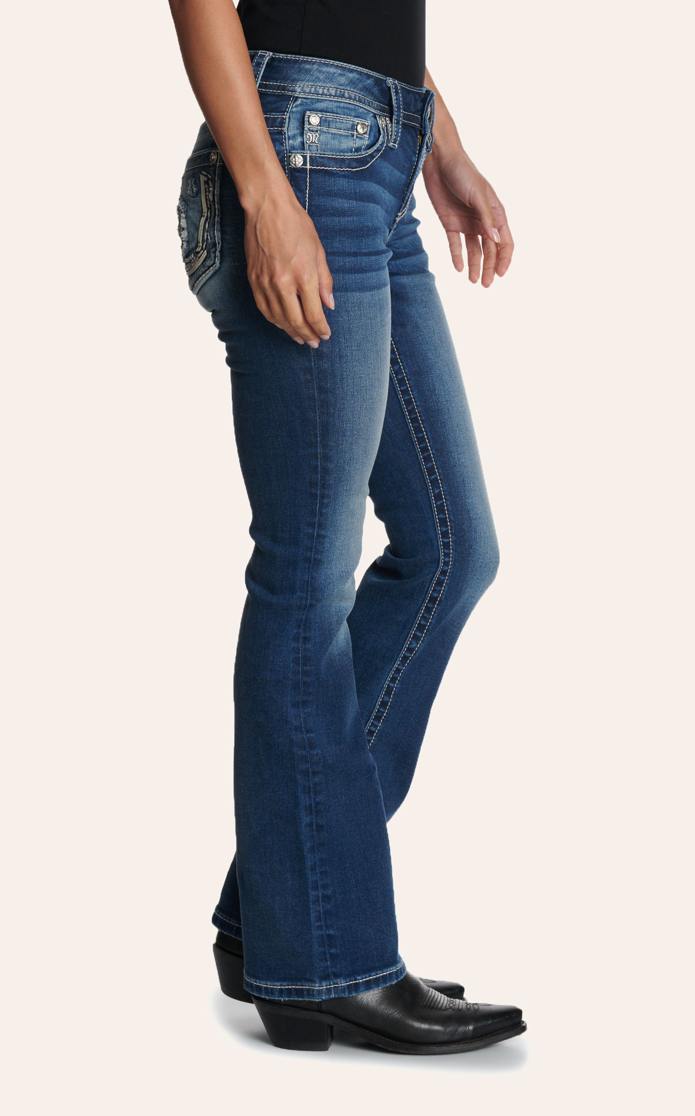 Aztec Mid Miss Me Women's Horseshoe Aztec Medium Wash Mid Rise Bootcut Jeans I ...